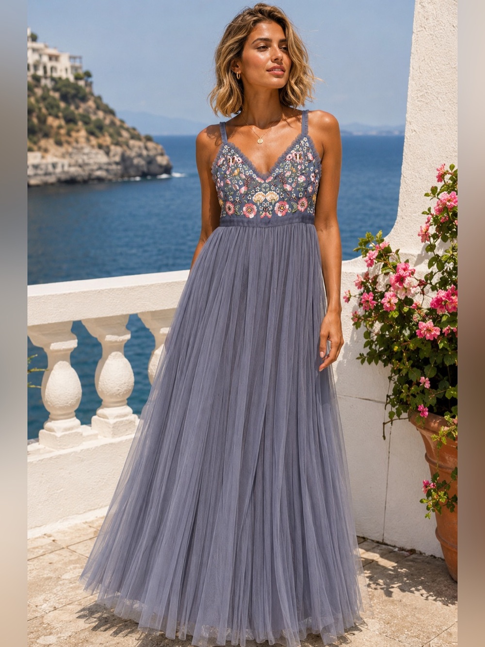 NEEDLE & THREAD Whisper Embroidered Floral Tulle Gown Maxi Dress Size 6